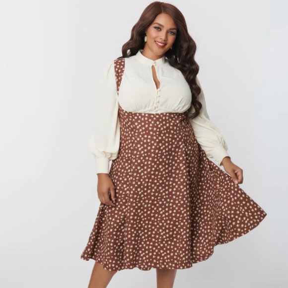 Unique Vintage Skirts Unique Vintage Plus Size Brown Cream